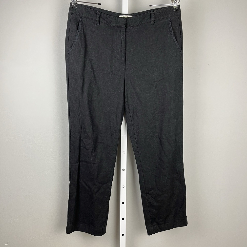 Orvis Black Linen Rayon Blend Pants Womens Size 8 Eyelet Trim‎ Casual